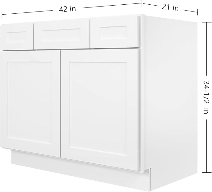 Furinno Shaker 2-Drawer Bath Vanity Cabinet Without Top, 2-Door, White | 21 D x 42 W x 34.5 H, Adjustable Hinges, Soft-Close Shaker-Style Door, Ready to Assemble, Plywood, for Bathroom, Washroom