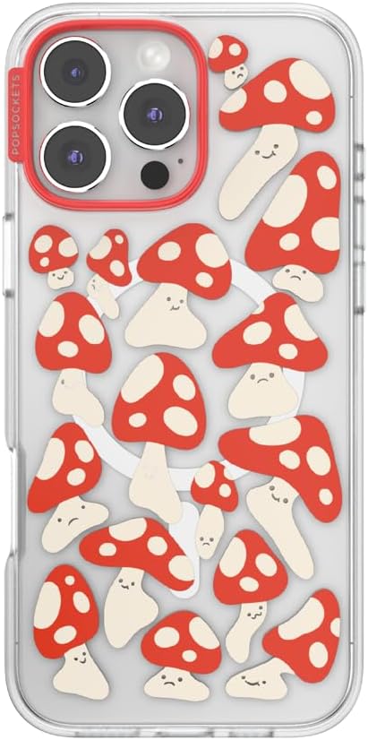 PopSockets iPhone 16 Pro Max Case Compatible with MagSafe, Phone Case for iPhone 16 Pro Max, Wireless Charging Compatible, Case Only - Red Shrooms