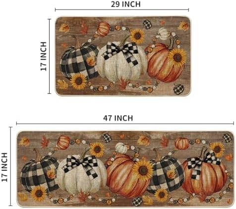 Artoid Mode Wood Beads Pumpkin Fall Kitchen Mats Set of 2-17x29+17x47