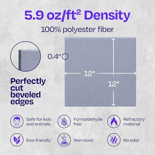 Acoustic Panels 12-Pack - 12"X12"X0.4" Sound Panels - High Density Sound Dampening - Dusky Gray Square