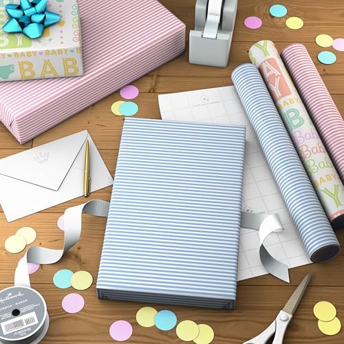 Hallmark Wrapping Paper Mini Rolls, 3-Pack (Baby Shower) 60 Sq. Ft.