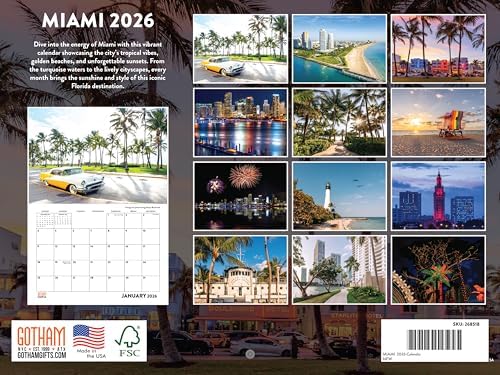Miami Calendar 2026 Wall 12 Month Monthly FL Scenic Souvenirs Floridian Themed Gifts | American Made In The USA