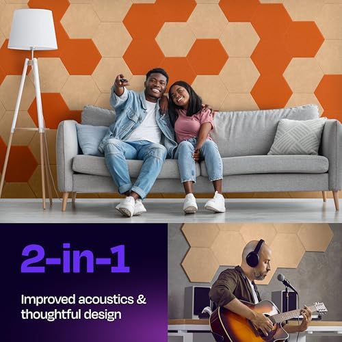 Acoustic Panels 12-Pack Soundproof Wall Panels 14"X12.1"X0.4" Sound Panels High Density Sound Dampening Panels - [Soft Camel Hexagon]