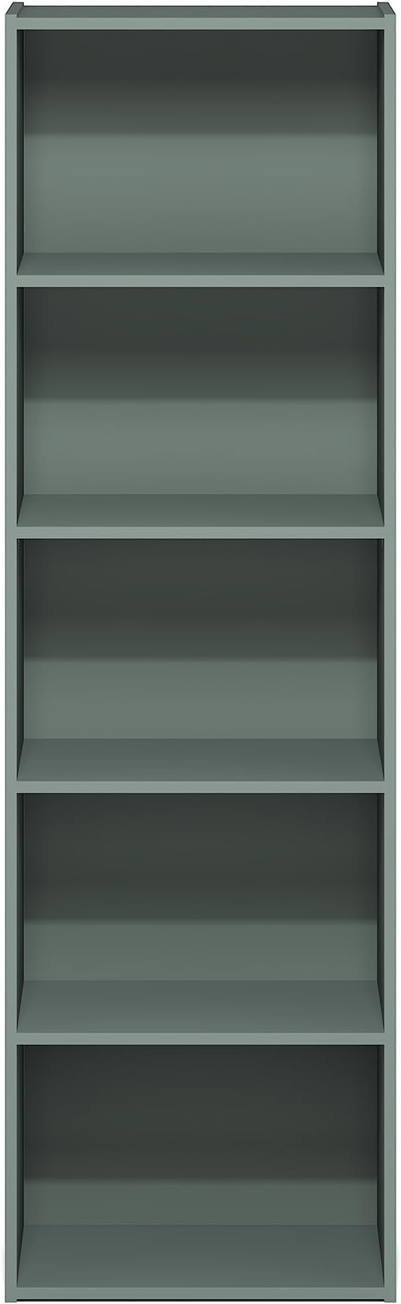 Furinno LUDER Book Shelf, 5-Tier Bookshelf, Bookcase with Open Shelves, 9.4 x 15.8 x 52, Easy Assembly, for Living Room, Bedroom, Home Office, Sage Green