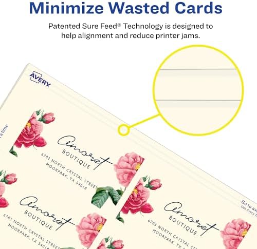 Avery® Clean Edge® Printable Business Cards, Sure Feed® Technology, 2" x 3.5", Ivory, 200 Blank Cards for Inkjet Printers (08876)
