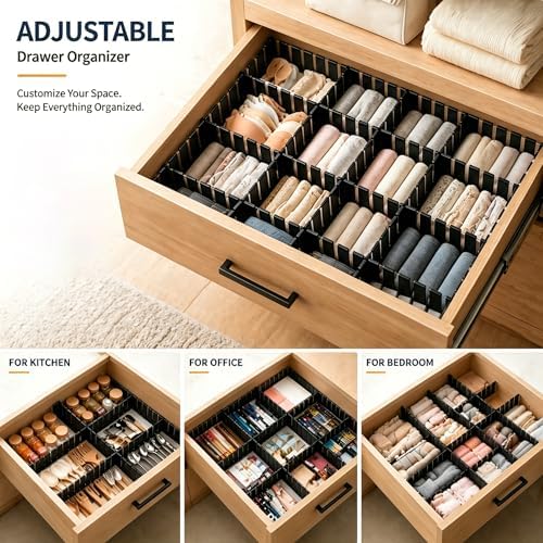 Adjustable Drawer Dividers, Cut-to-Fit DIY Organizers, Black, 8 Pack