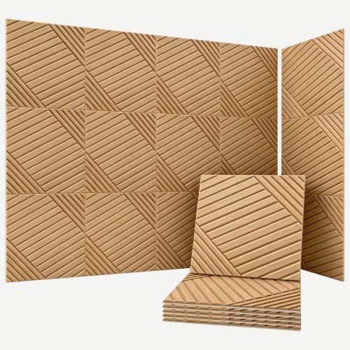 16Pack Acoustic Wall Panels, Wood Peel and Stick Wall Panels, Sound Proof Foam Panels for Walls Decor, Accent Soundproof Wall Panels for Bedroom Living Room Office Wall, 12 X 12 Inches Faux Wood
