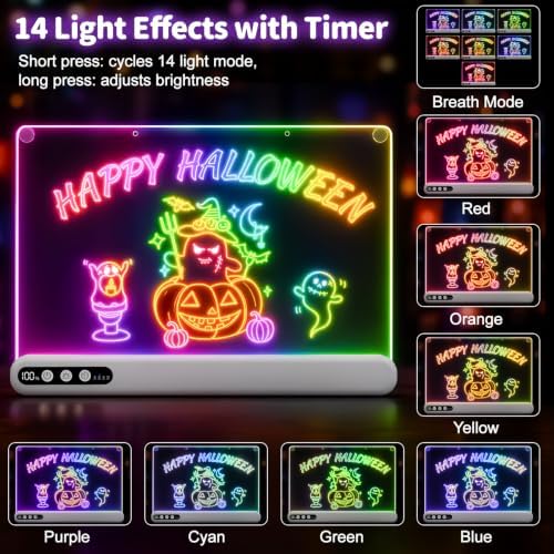 17" LED Drawing Board with 14 Light Effects & Timer, Gift for Kids Age 3-12