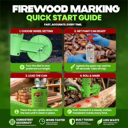 THE MINGO Ultimate Firewood Measuring Tool - Chainsaw Fire wood Marking Tool With Marking 14" Wheel - Log Paint Marker -Measuring Accessory For Chainsaw - Logging Accessory