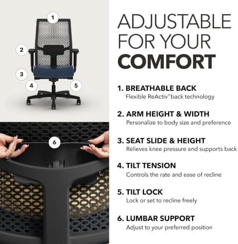 HON Ignition 2.0 ReActiv Ergonomic Office Chair, Lumbar Support, Ocean