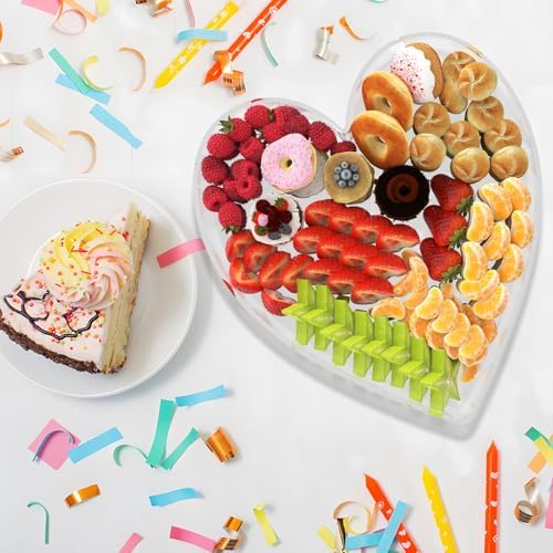 13.8" Acrylic Heart Shaped Charcuterie Board, Heart Plates for Dessert Appetizer Display, Love Serving Tray for Valentines Day Birthday Anniversaries Table Decorations Supplies
