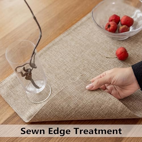 Demetex Linen Placemats Set of 4 Heat Resistant Cloth Place Mats Wipeable Fabric Placemats for Dining Table Indoor Restaurants, 13 x 19 inches, Linen
