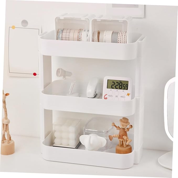 PRETYZOOM 3-Layer White Desktop Storage Rack Removable Organizer for Makeup Stationery Sundries - Multi-Purpose Desktop Shelf for Home Office and School