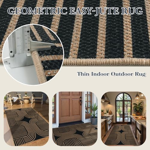 Lahome Modern Black Rug for Bedroom Living Room, 3x5 Outdoor Entryway Rug