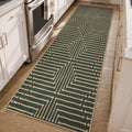 Lahome Maze Line Green Kitchen Runner Rug, 2x8 Outdoor Easy Jute Runner Rug