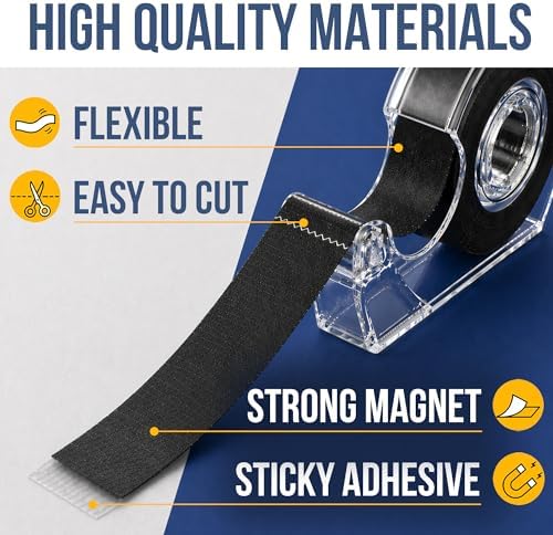 Kraftex Magnetic Tape Dispenser: 25ft x 3/4" Magnetic Strips with Adhesive Backing. Sticky, Flat Magnets for Crafts, Magnet Labels & Stickers. Magnets with Adhesive Backing Great for Home and School
