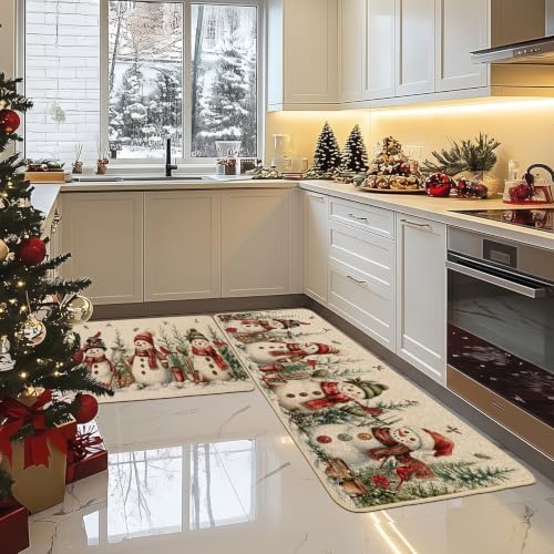 Baccessor Christmas Kitchen Rugs Set of 2 Red Snowman 17x29 and 17x47 Inch