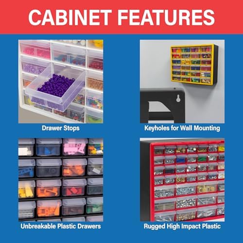 Akro-Mils 16-Drawer Plastic Storage Cabinet, 10.5"W x 6.5"D x 8.5"H, Black