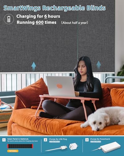SmartWings Motorized Smart Roller Shades, 100% Blackout Bouvar Dark Grey