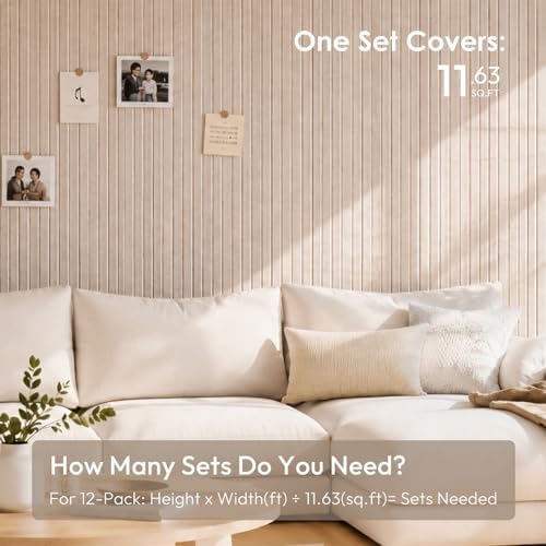 SIOLOC Ribbed Felt Bulletin Board Tiles, 12 Pack Oatmeal Beige Cork Board Alternative for Walls, Large Grooved Felt Wall Tiles, 47.2 x 35.4 in Oversized Pin Board for Home Office Dorm Decor