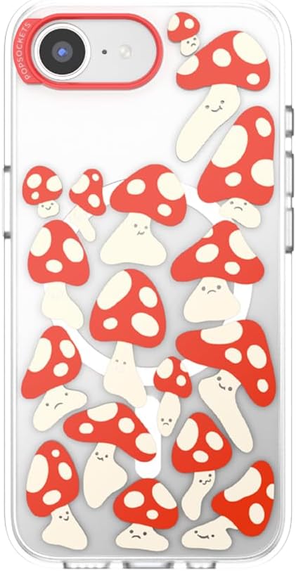 PopSockets iPhone 16E Case Compatible with MagSafe, Phone Case for iPhone 16E, Wireless Charging Compatible, Case Only - Red Shrooms