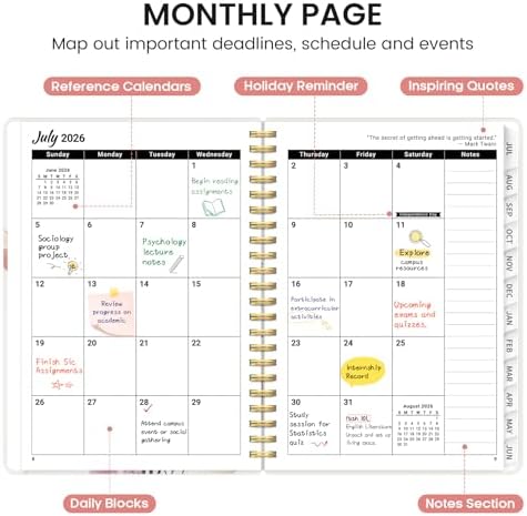 Planner 2026-2027, Jul 2026-Jun 2027 Academic Monthly & Weekly Planner | 6.3" x 8.5" Hardcover Pretty Calendar Planner for Women, Spiral Organizer for School Office Home Supplies, Painted Bloom