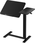 DUMOS Adjustable Bedside Overbed Table with Wheels, Black | Laptop Standing Desk with Tilting Top Height, Mobile Rolling Computer Cart for Hospital Home Bedroom Use