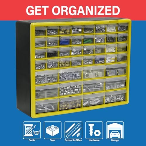 Akro-Mils 44-Drawer Plastic Storage Cabinet, 20"W x 6"D x 16"H, Yellow