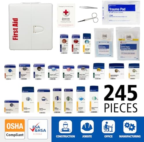 First Aid Only SmartCompliance 50-Person OSHA Compliant First Aid Kit for Business and Office Spaces - Large Plastic Cabinet - Emergency Supplies for Cuts, Bruises, and Scrapes - 245 Pieces