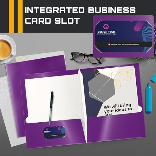 Better Office Products 2 Pocket Glossy Laminated Purple Paper Folders, Letter Size, Purple Paper Portfolios, Box of 25