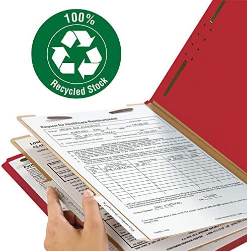 Smead Value Filing 100% Recycled Pressboard Classification File Folder, 2 Dividers, 2" Expansion, Letter Size, Bright Red, 10 per Box