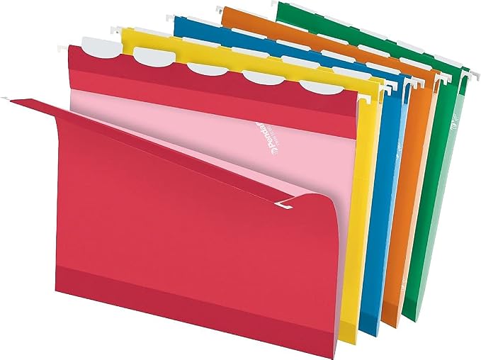 Pendaflex Ready-Tab Reinforced Hanging Folders, Letter Size, Assorted Colors, 5 Tab, 25/BX (42592)