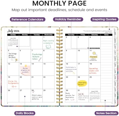 Planner 2026-2027, Jul 2026-Jun 2027 Academic Monthly & Weekly Planner | 6.3" x 8.5" Hardcover Pretty Calendar Planner for Women, Spiral Organizer for School Office Home Supplies, Hummingbird Garden