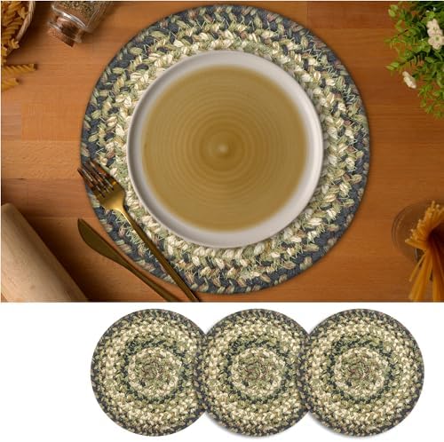 Homespice Pinecone Braided Trivets Ideal as Hot Pads, Round 8" Set of 3