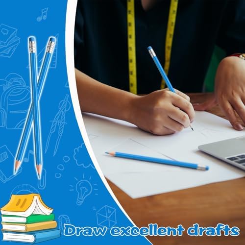 12 PCS Light Blue Pencils with Eraser, Pre-Sharpened HB Pencils for Writing & Drawing, School Supplies for Kids Homework, Tests, Art Crafts & Teacher Grading (Light Blue)