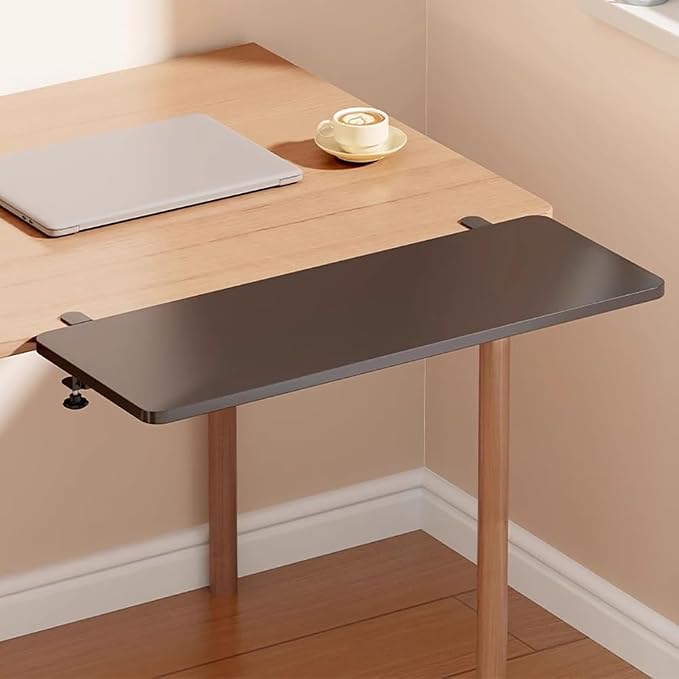 Desk Extender Tray, Punch-Free Clamp on 90° Foldable Keyboard Drawer Tray, Table Mount Armrest Shelf, Computer Elbow Arm Support (Brown, 27.6"*9.8"*0.5"/70cm*25cm*1.2cm)