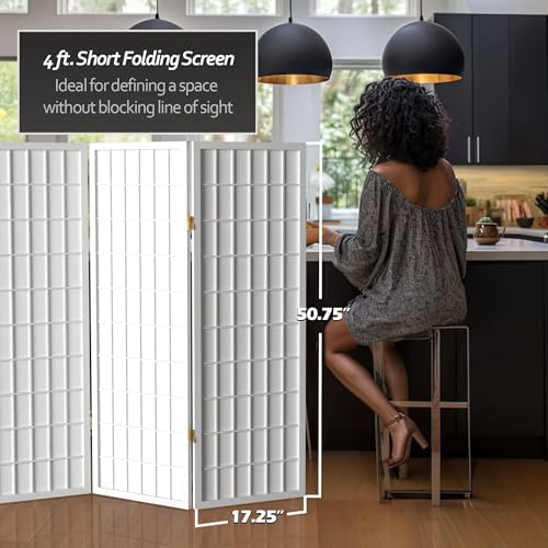 4 ft. Short Window Pane Shoji Screen - White - 8 Panels
