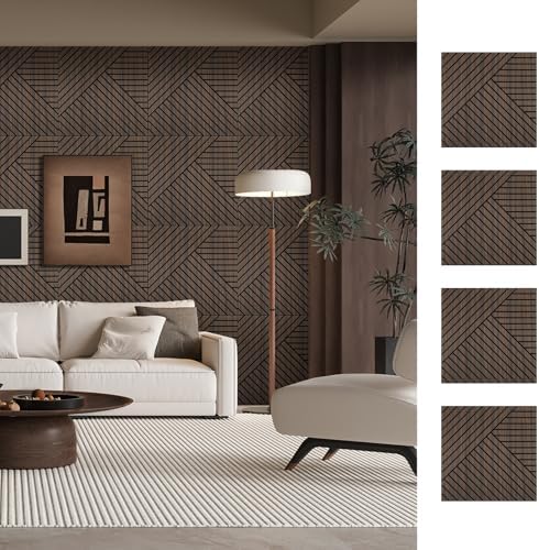 4 Packs Acoustic Wall Panels - Self-Adhesive 3D Wood Slat Wall Panel- Peel and Stick Sound Absorbing Panels for Noise Reducing - Feature Wall Decor for Home & Office