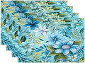Batmerry Floral Light Blue Placemats, Blue Green Floral Washable Linen Table Mats for Kitchen Table Double Insulation Decor Dining Set Indoor Outdoor 12X18 in Set of 4