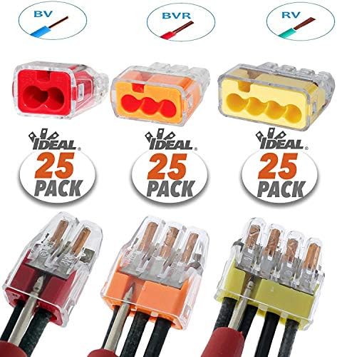Ideal Electrical 30-1031 in-Sure Push-in Wire Connectors, 2-Port, 3-Port & 4-Port, 25 Each, (75 Pack)