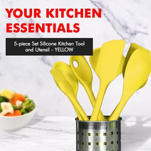 Chef Craft Premium Silicone Kitchen Tool and Utensil Set, 5 Piece, Yellow