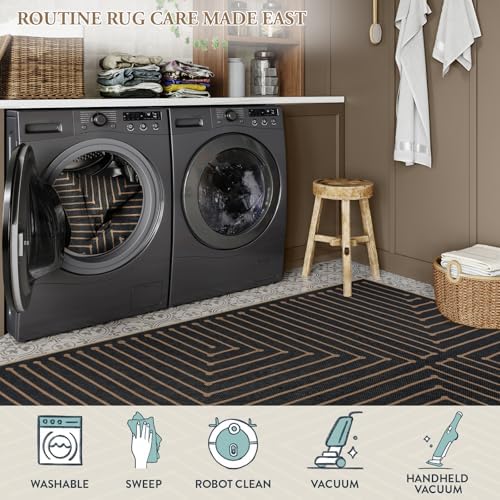Lahome Black 2x8 Kitchen Runner, Modern Geometric Runner Rug Non Slip