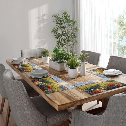 Batmerry Claude Monet Artwork Placemats, Garden Painting Flowers Red Poppies Washable Linen Table Mats for Kitchen Table Double Insulation Decor Dining Set Indoor Outdoor 12X18 in Set of 8