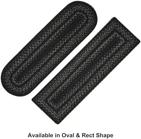 Homespice Jet Black Braided Table Runner for Primitive Decor, Oval 11x36