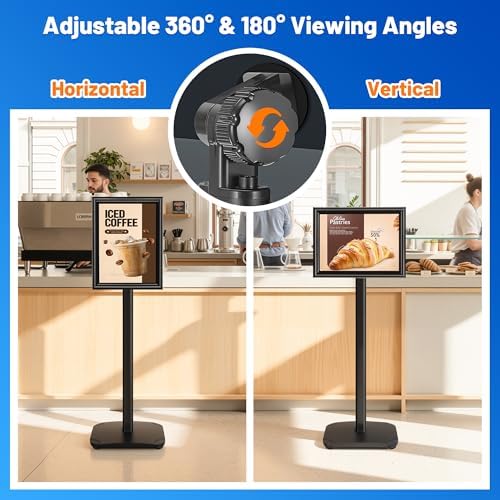 3-Pack Heavy Duty Pedestal Sign Holder Stand 8.5x11 Inch, Adjustable Floor Standing Sign Holder with Weighted Base, Vertical & Horizontal Menus Signage Stands for Outdoor Advertising, Posters, Black