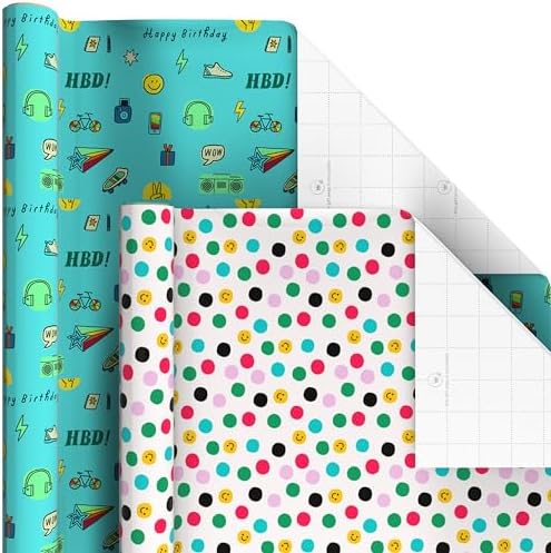 Hallmark Birthday Wrapping Paper Rolls, 6 Rolls (Flowers, Stripes, Dots)