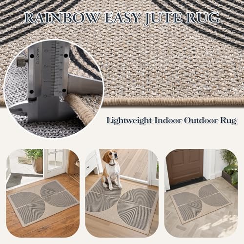 Lahome Rainbow Easy Jute Welcome Mat, 20"x32" Front Door Mat Non Slip