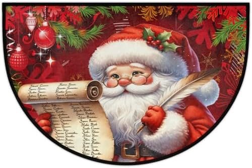 Christmas Santa Xmas Half Round Door Mat Non Slip Washable Semi Circle Area Rug Absorbent Soft Half Moon Rug Floor Mat for Indoor Outdoor Kitchen Bathroom Patio Front Door Mat Decor