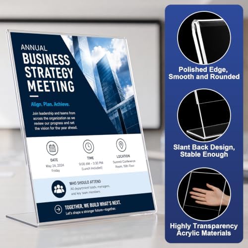 18 Pack Acrylic Sign Holder 8.5 x 11, Plastic Clear Display Stand for Tabletop, L-Shaped Vertical Acrylic Paper Holder for Menu, Flyers, Office, Restaurants, Documents, Store, Desktop