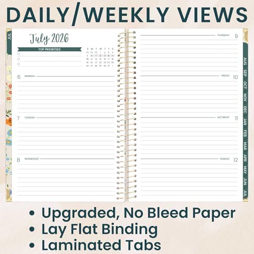 bloom daily planners Hard Cover Planner 2026-2027 for Women - Academic Year (July 2026 - July 2027) 13 Months - A5 Monthly & Weekly Agenda Book - 5.5” x 8.25” - Garden Party, Beige